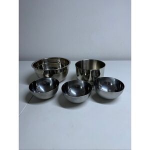 Set of 5 Stainless Steel Mixing Bowls 3 IKEA + 2 Unbranded Nesting Kitchen Bowls